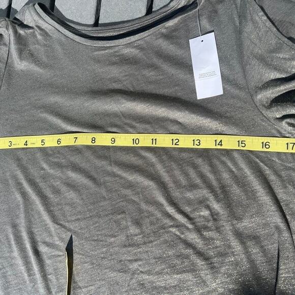 Loft, green shimmer, vintage soft, short sleeve, rounded neckline, women's XS - Picture 10 of 10